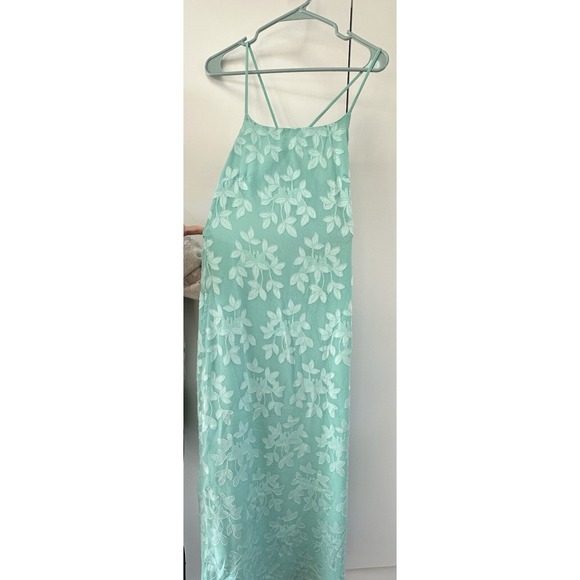 A New Day Dress Womens X-Small Mint Green Floral Lined Jacquard Maxi Slip‎ New - Picture 2 of 13